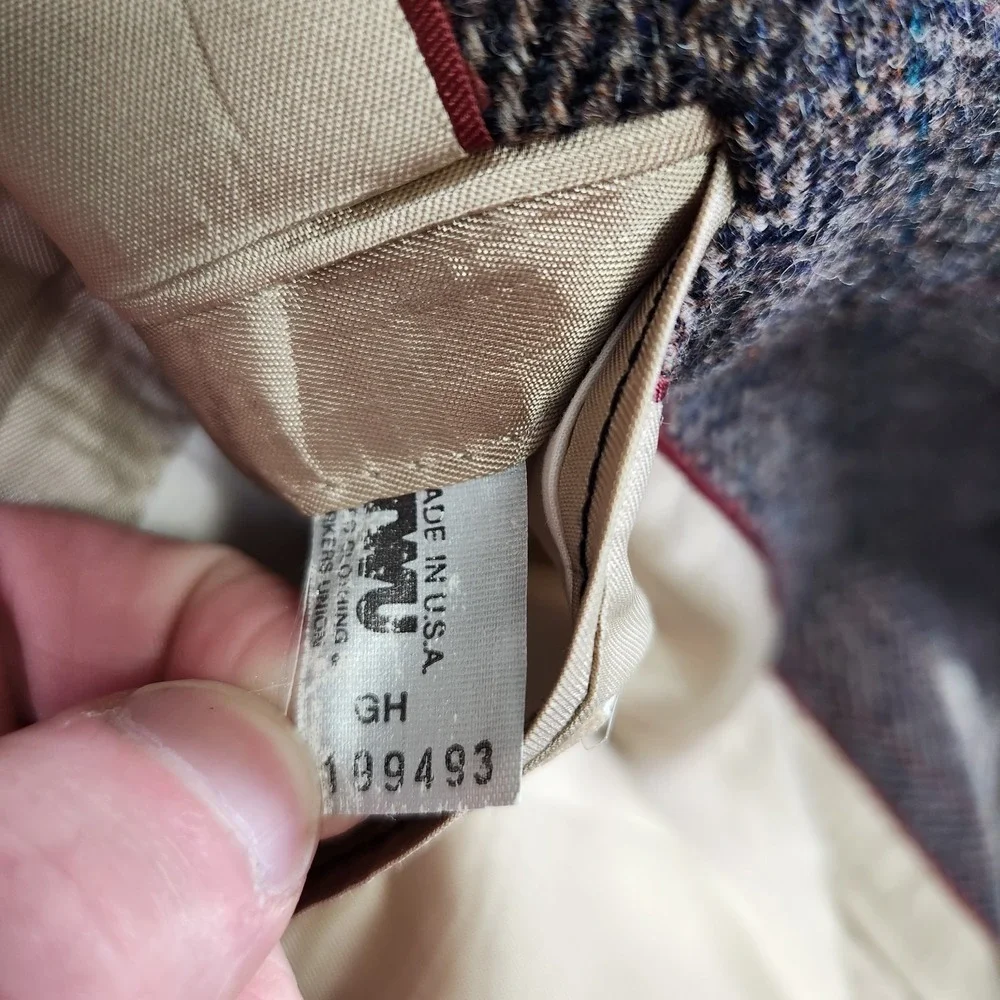 Vintage Manx Tweed Blazer Men 46 Herringbone Handwoven Wool Leather Button‎